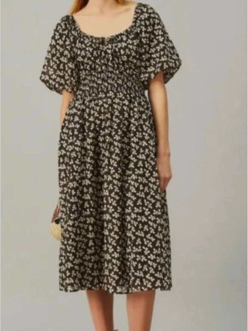 Tory Burch Black Midi Dress with White Floral Print